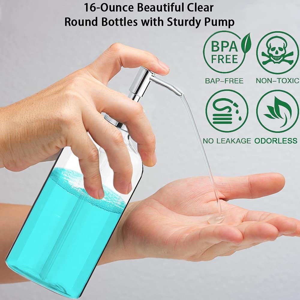Clear Soap Dispenser with Rust Proof Pump, Waterproof Labels (2 Pack,1
