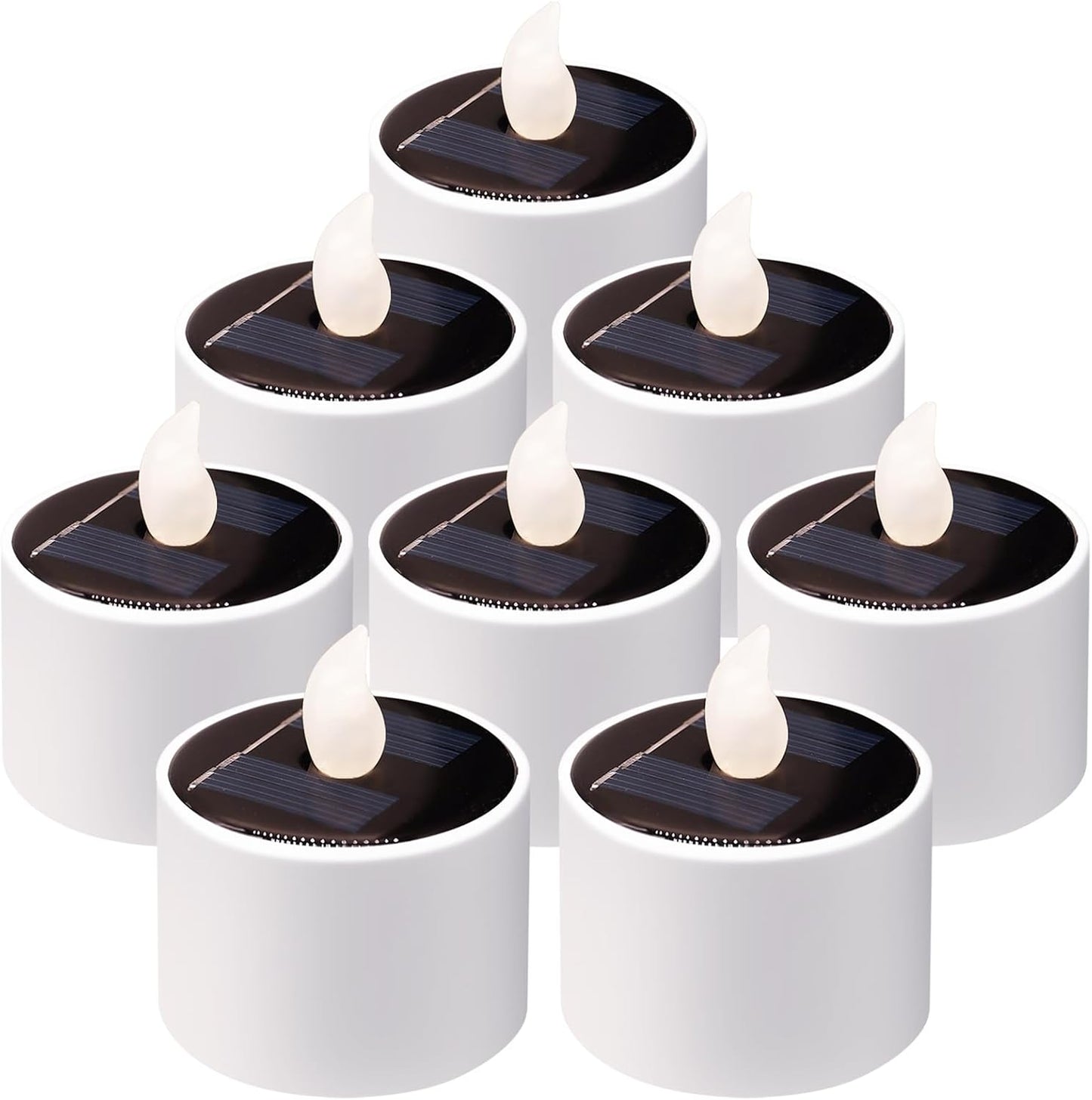 Solar Tea Lights Outdoor - 8 Pack Waterproof Rechargeable Dusk to Dawn Outdoor Lighting Flameless Flicker Reusable LED Solar Candles for Lanterns Camping Garden Home Decorations, 2.3''x2.1''