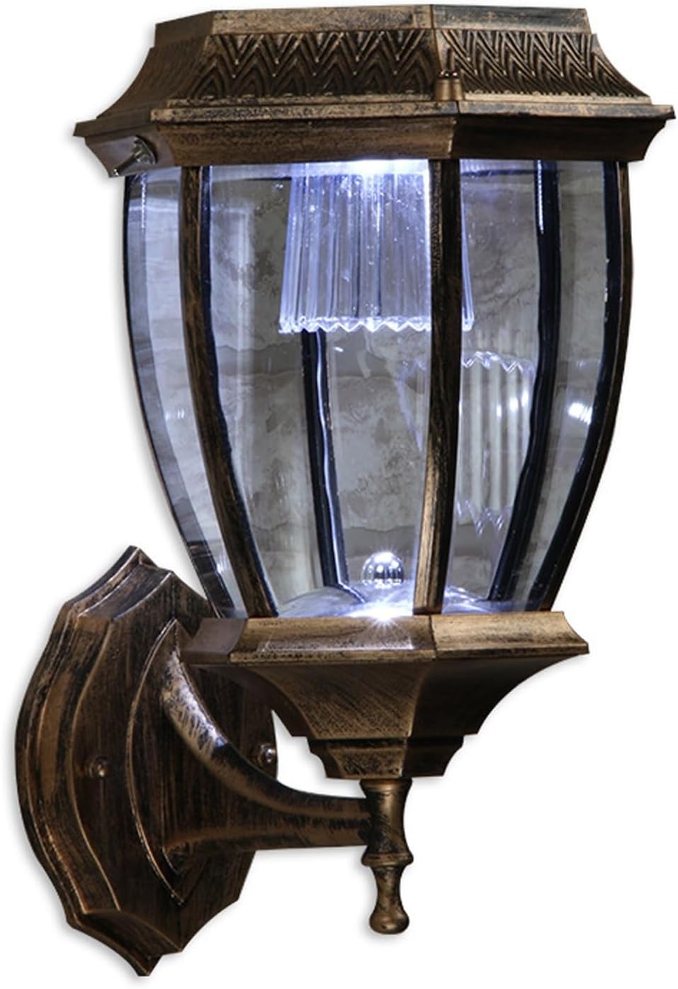 Solar Outdoor Wall Light, European Exterior Wall Sconce, Porch Wall Lantern, Retro Aluminum with Glass, Waterproof Fixture for Villa, Garden, Patio, Front Door, Balcony Area Cottage