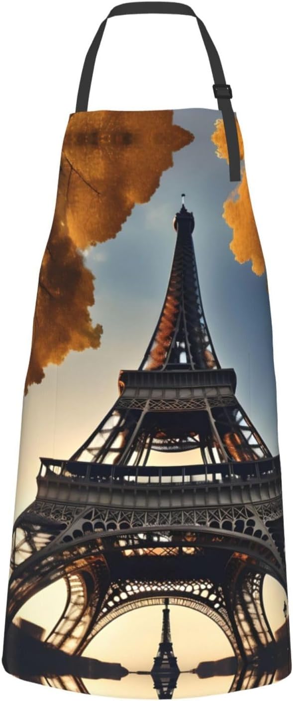 Beautiful Eiffel Tower Paris Print Laundry apron 28x33 In Waterproof Kitchen Apron with Pockets for Cooking Baking