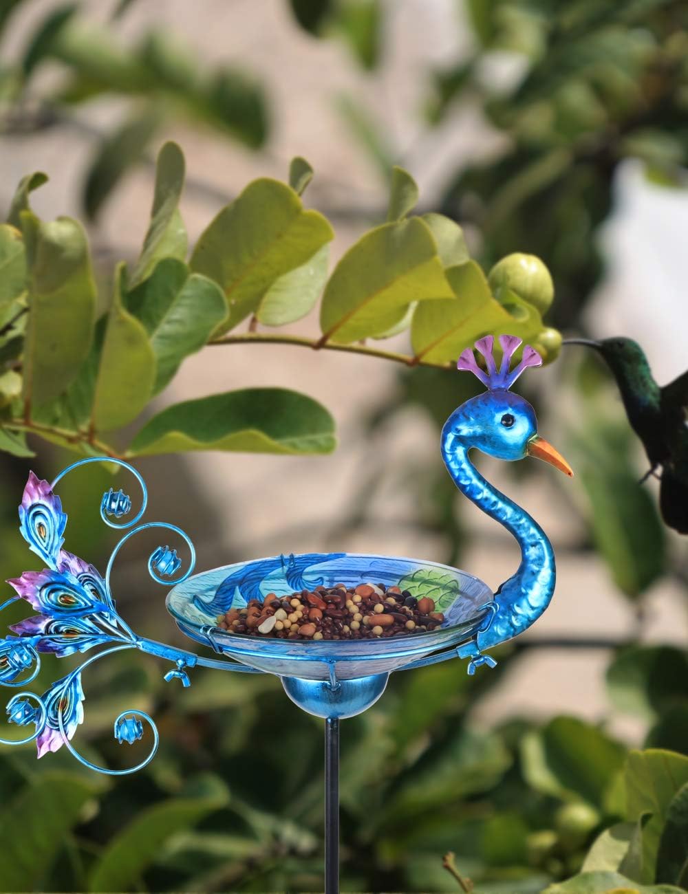 MUMTOP Outdoor Bird Bath Solar Birdbath Small Birdfeeder with Peacock 