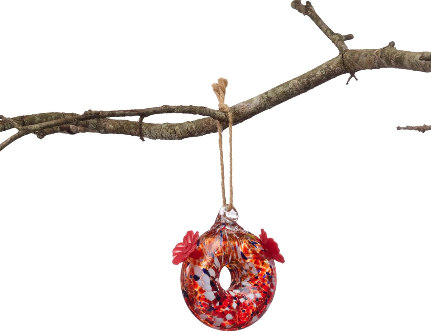 Red Carpet Studios Hummingbird Feeder Hand-Blown Art Glass, Hanging Bi