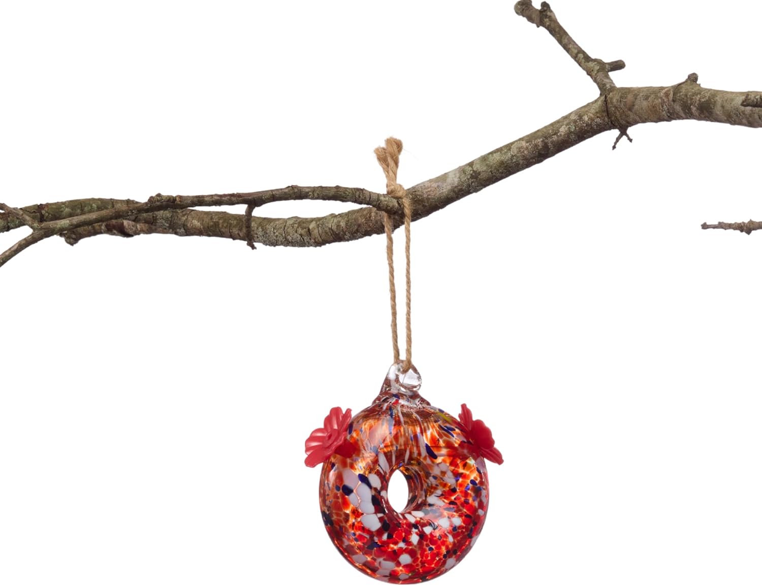 Red Carpet Studios Hummingbird Feeder Hand-Blown Art Glass, Hanging Bi
