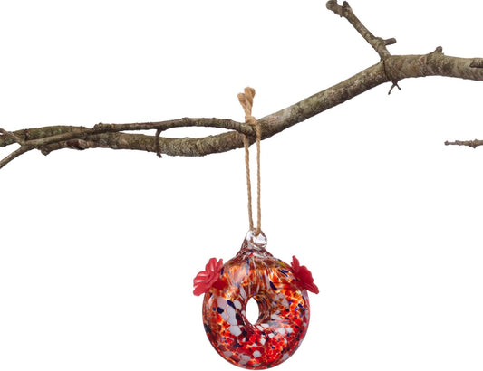 Red Carpet Studios Hummingbird Feeder Hand-Blown Art Glass, Hanging Bi
