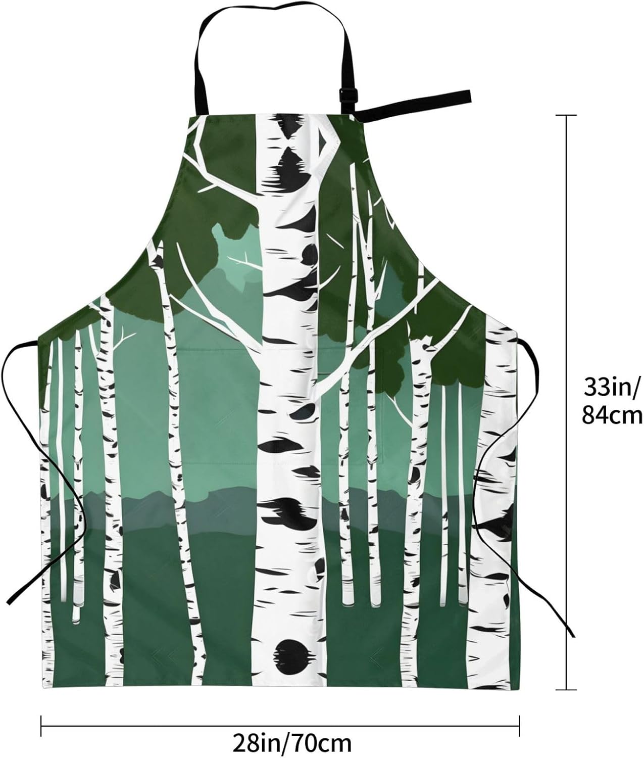Birch Trees Print 28x33 In Adult Kitchen Apron with Pockets Versatile Chef Smock for Cooking Baking
