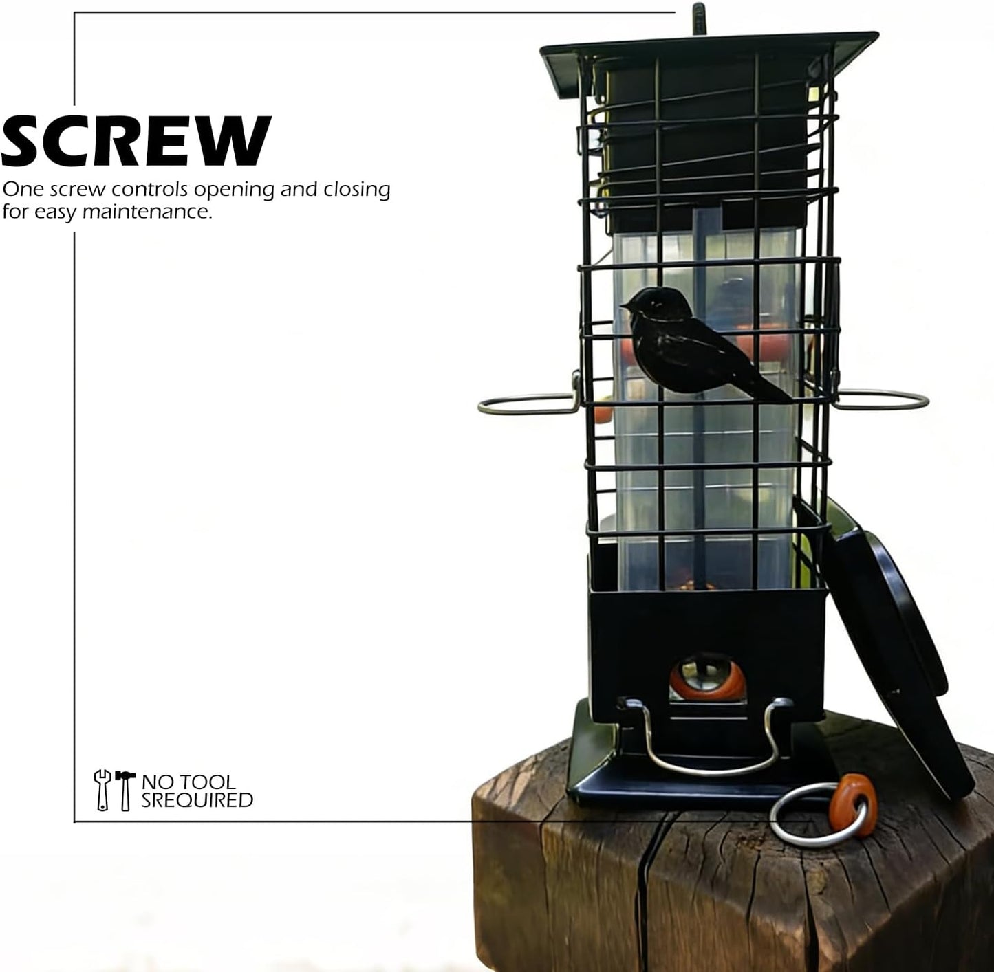 Squirrel Proof Bird Feeders for Outdoors Hanging, Metal Wild Bird Feeder with 4 Feeding Ports | 2.5 LB Capacity, Weather-Resistant for Year-Round Use,Dark Grey