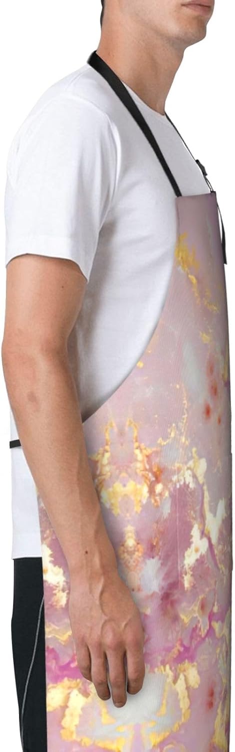 Pink Marble Texture Print Laundry apron 28x33 In Waterproof Kitchen Ap