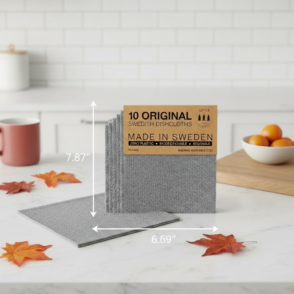 SUPERSCANDI 10 Pack Swedish Dishcloths for Kitchen - 100% Biodegradabl