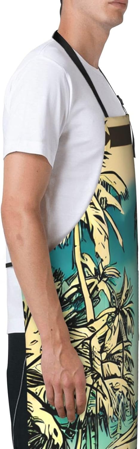 Sketch Hawaii print Waterproof chef's apron with pocket apron for kitchen cooking baking barbecue and gardening
