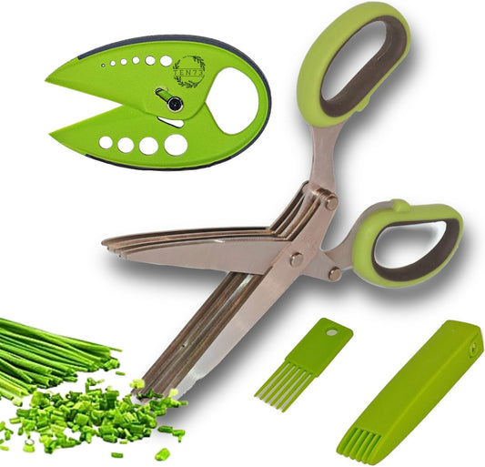 2-in-1 5-Blade Herb Scissors & Herb Stripper Set | 10-Hole Leaf stripp