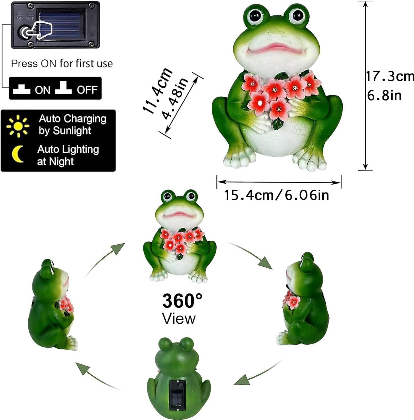 Solar Frog Garden Decor - Resin Frog Statues for Outside, Patio, Yard, Lawn, Gardening Gifts for Women, Outdoor Decorations