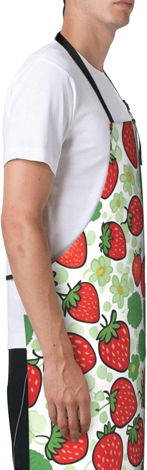 Strawberry pattern print Waterproof chef's apron with pocket apron for