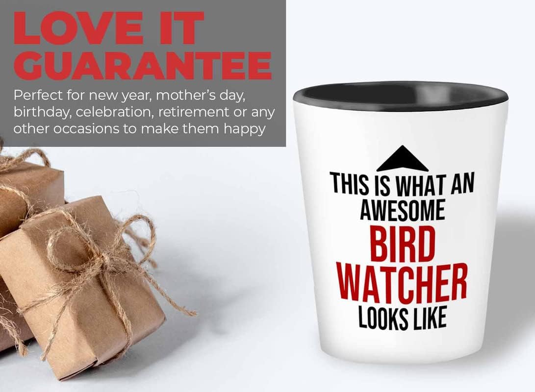 Bird Lover Shot Glass 1.5oz - Awsome bird watcher looks like - Hummingbird Nest Cage Parrot Dad Gardening Outdoor Birdwatcher Feeder