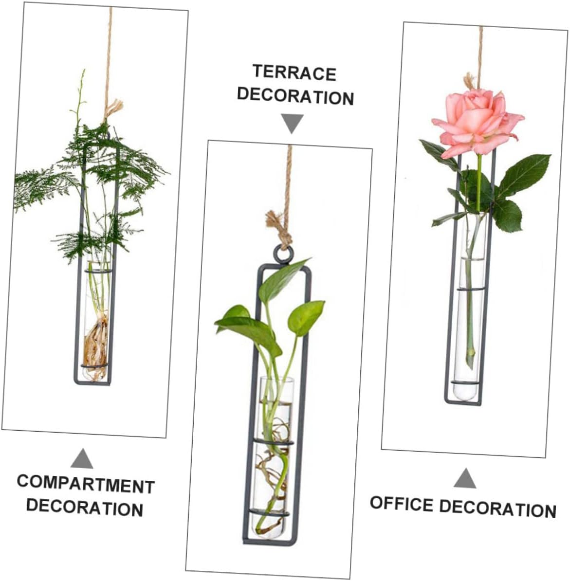 Glass Hanging Planter Tubes Iron Art Hydroponic Vase for and Garden De