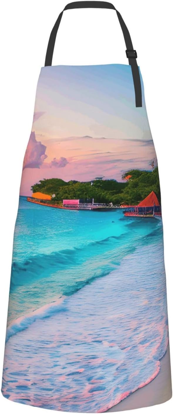 YANYU Jamaica Beach Print 28x33 In Kitchen Apron Stylish Chef Apron with Pockets for Cooking Baking Painting
