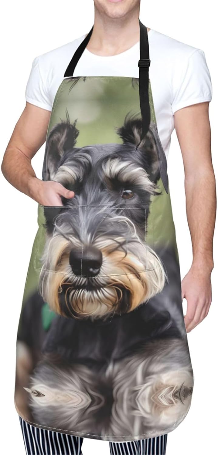 adorable schnauzer Print Laundry apron 28x33 In Waterproof Kitchen Apron with Pockets for Cooking Baking