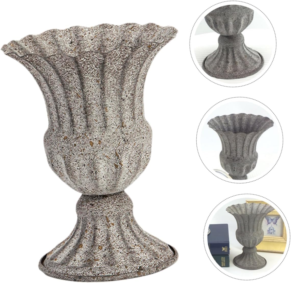 BESTOYARD Wedding Decorations Metal Flower Vase Classic Urn Planter Roman Column Flower Pot Plant Container Hydroponic Bottle Cement Vase Floral Arrangement Vase Grey Home Decor