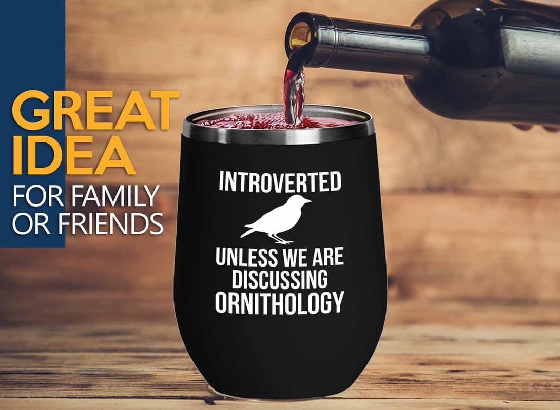 Birding Black Edition Wine Tumbler 12oz - Introverted unless - Bird Fe