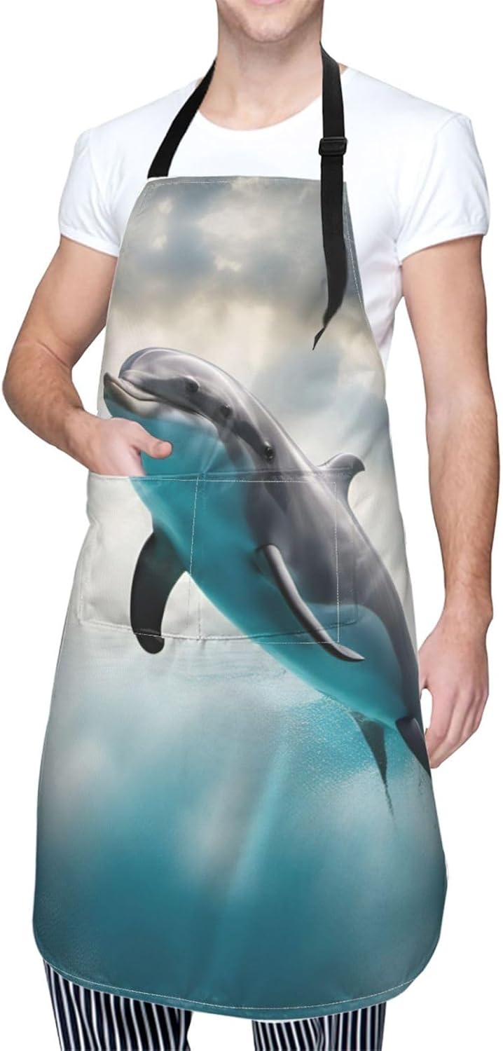 Funny Dolphin Looking at You print Waterproof chef's apron with pocket