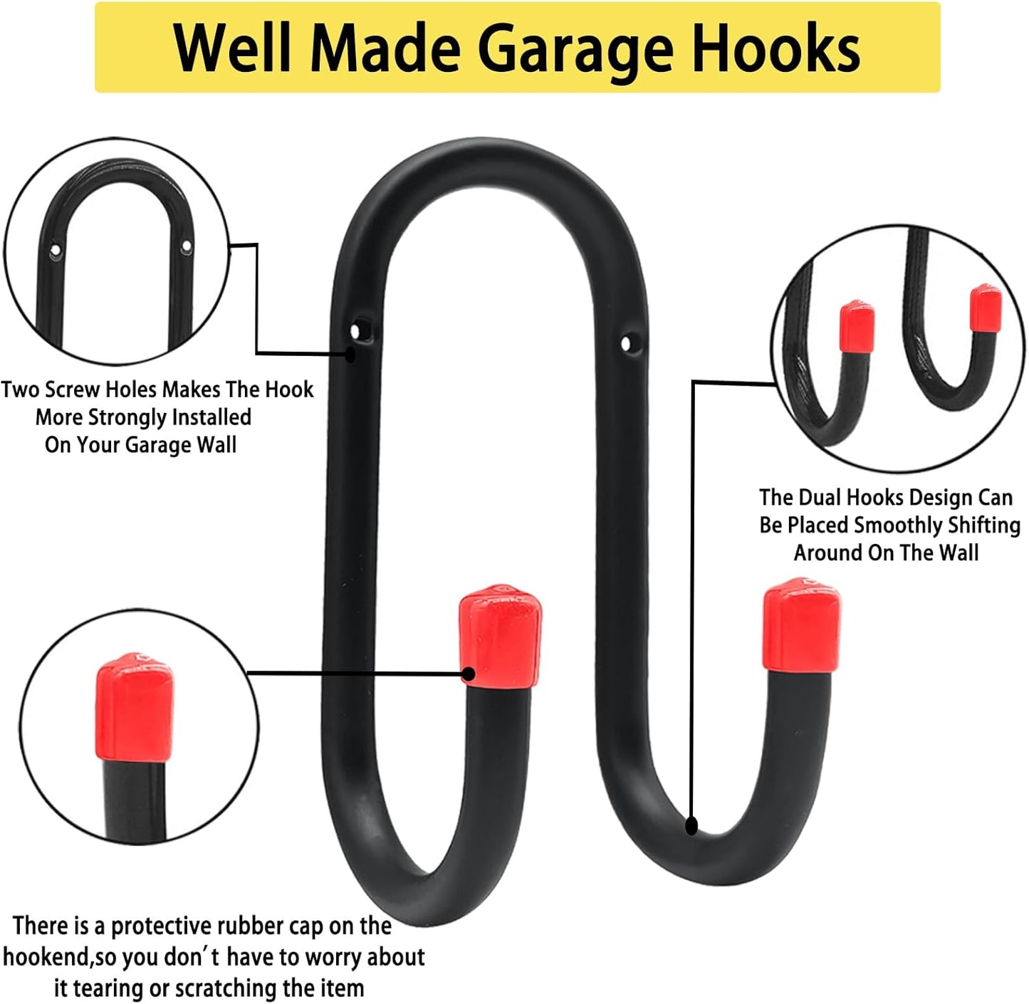 4 Packs Heavy Duty Pool Pole Hangers Metal Wall Mount J Hooks with Screws Black Storage Organization Double Hooks for Swimming Pool Accessories Garden Tools