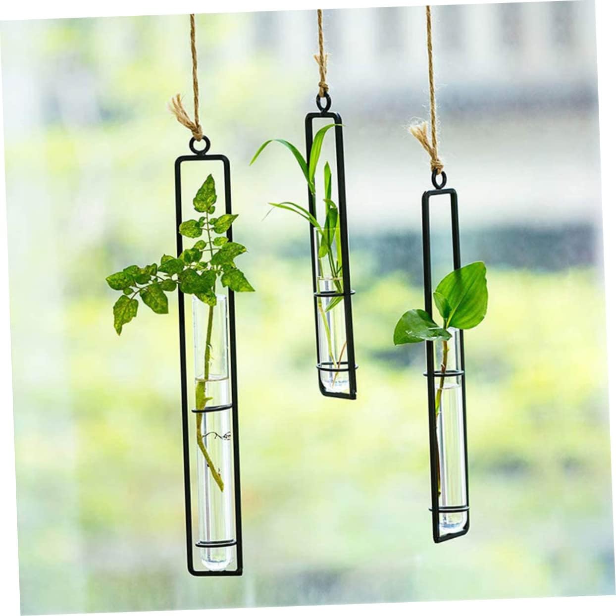 Glass Hanging Planter Tubes Iron Art Hydroponic Vase for and Garden De