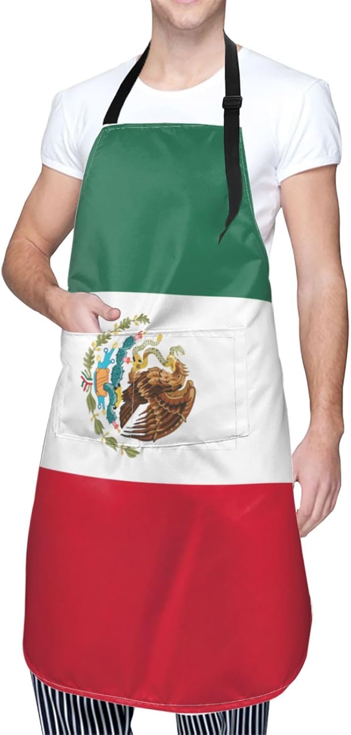 Flag of Mexico Print Laundry apron 28x33 In Waterproof Kitchen Apron with Pockets for Cooking Baking