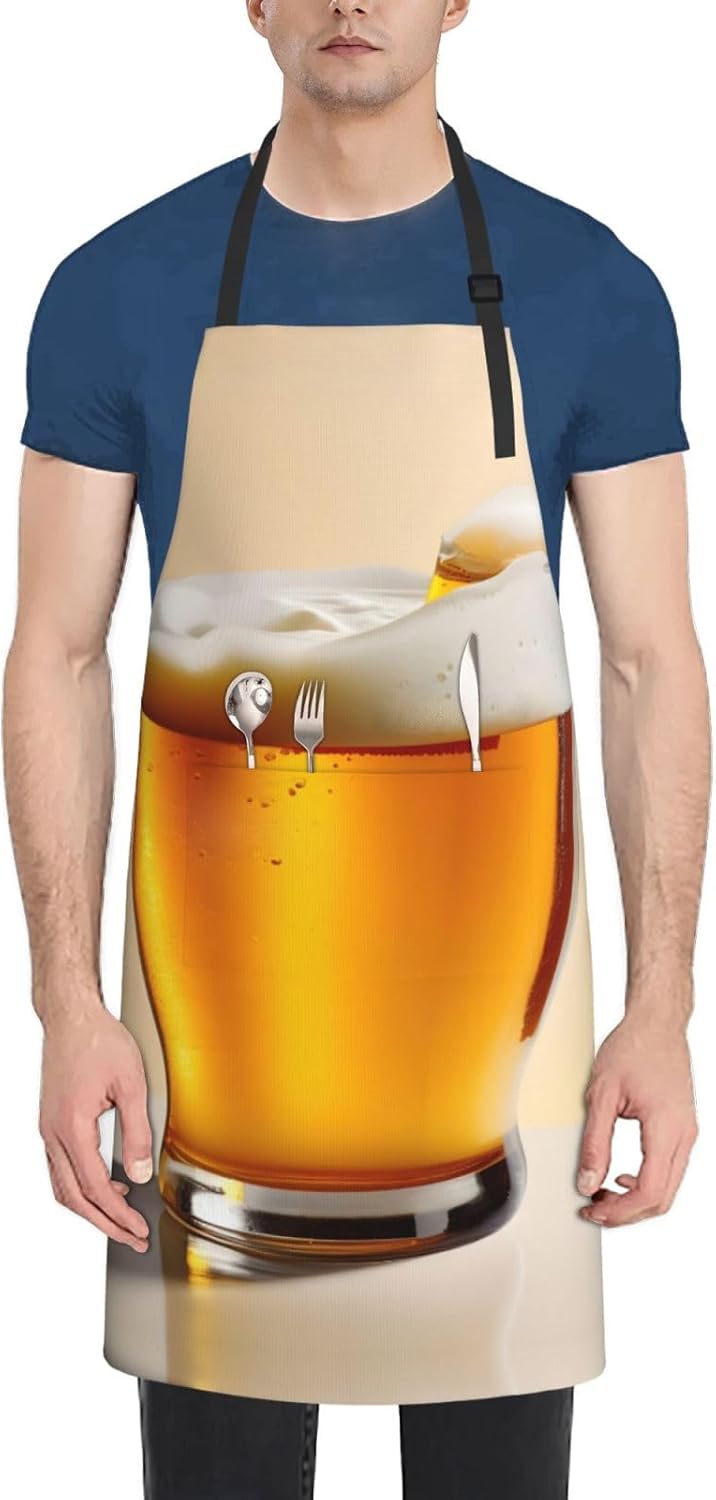 Beer foam Print Laundry apron 28x33 In Waterproof Kitchen Apron with Pockets for Cooking Baking