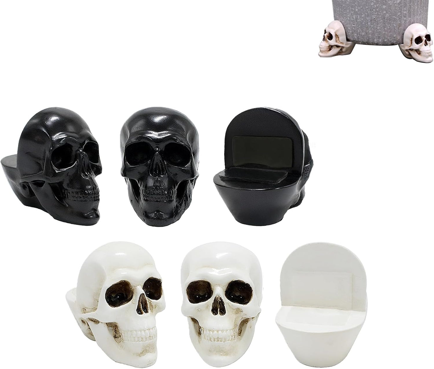 6Pcs Plant Riser, Pot Feet for Planters, Resin Black Skull Head Flower Pot Feet Stand, Halloween Skeleton Figurine Statue, Planter Stand Riser for Garden Home Halloween Plant Tray Decorations