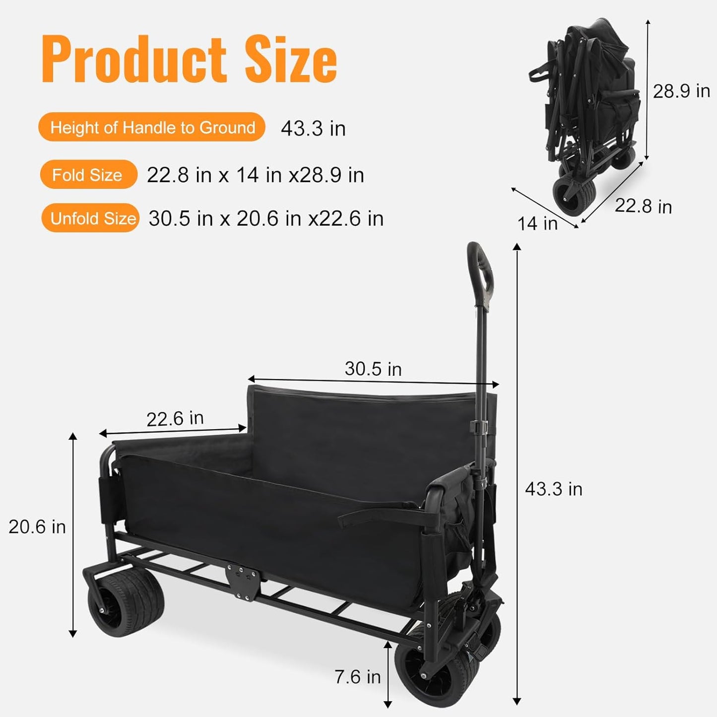 Collapsible Foldable Wagon Cart with Wheels 240L Capacity Folding Sports Wagons, 560LBS Load Large 3-in-1 Grocery Heavy Duty Carts for Sand, Beach, Camping, Fishing