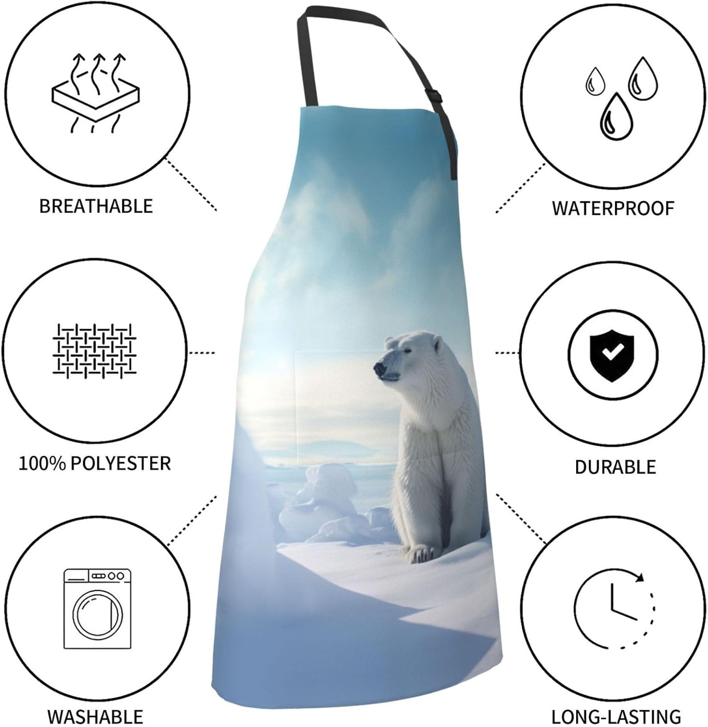 polar bear print Waterproof apron with pocket adjustable cooking apron for adult kitchen bibs to bake