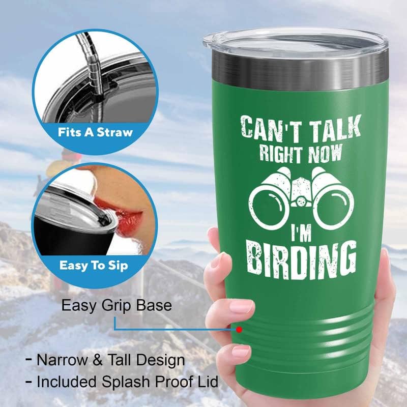 Bird Lover Green Edition Viking Tumbler 20oz - Can't Talk Right Now - Hummingbird Nest Cage Parrot Dad Gardening Outdoor Birdwatcher Feeder