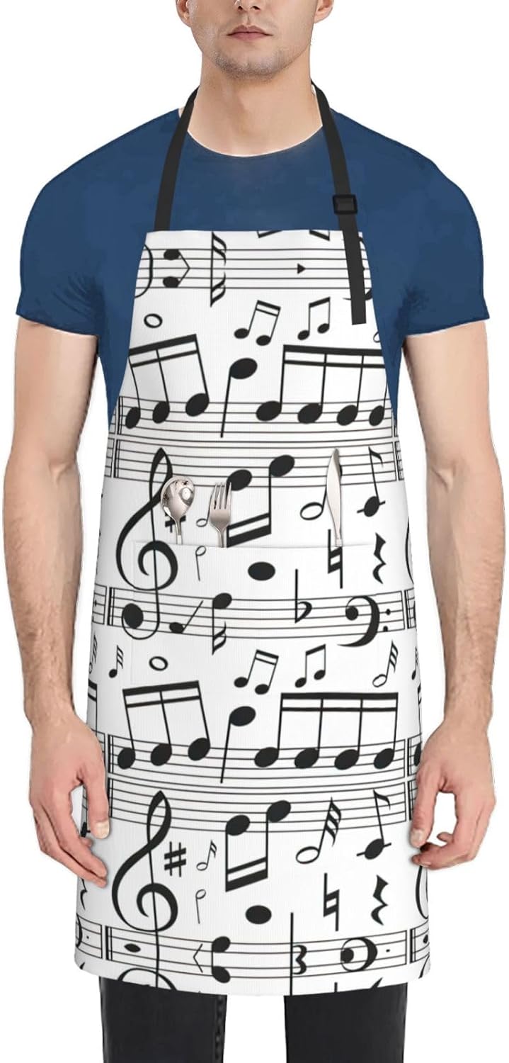 Music Note print Waterproof apron with pocket adjustable cooking apron