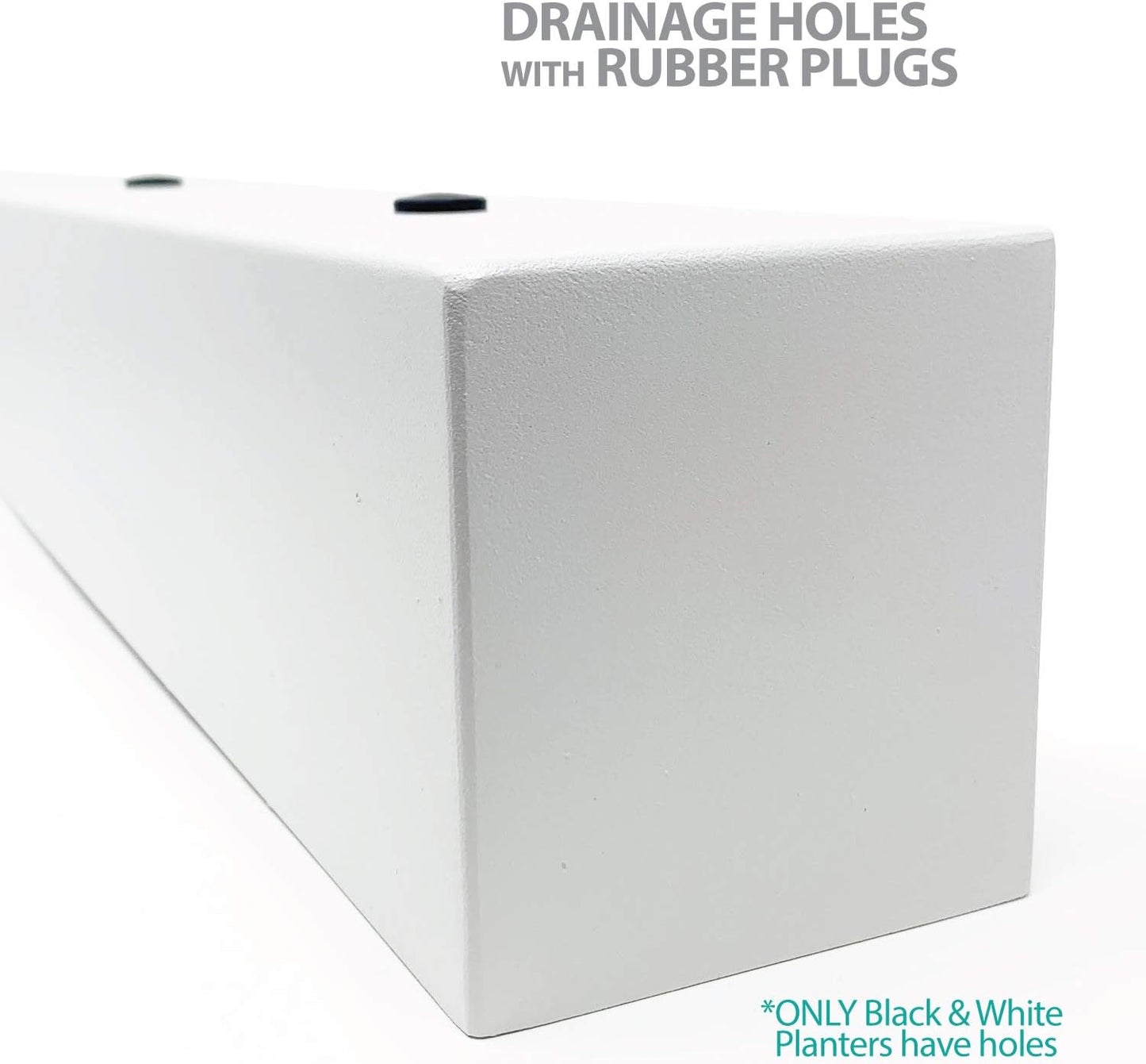 Buhbo Steel Rectangular Planter Box - 16 Inch, White - Modern Trough for Succulents & Small Plants, Indoor/Outdoor Use, Durable Alloy Steel with Drainage