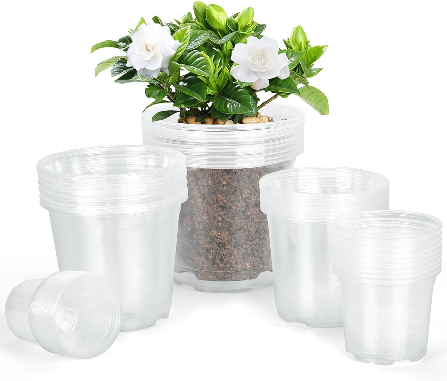 45 Pack 7/6/5/4/3 Inch Clear Nursery Pots for Plants, Clear Plastic Pl