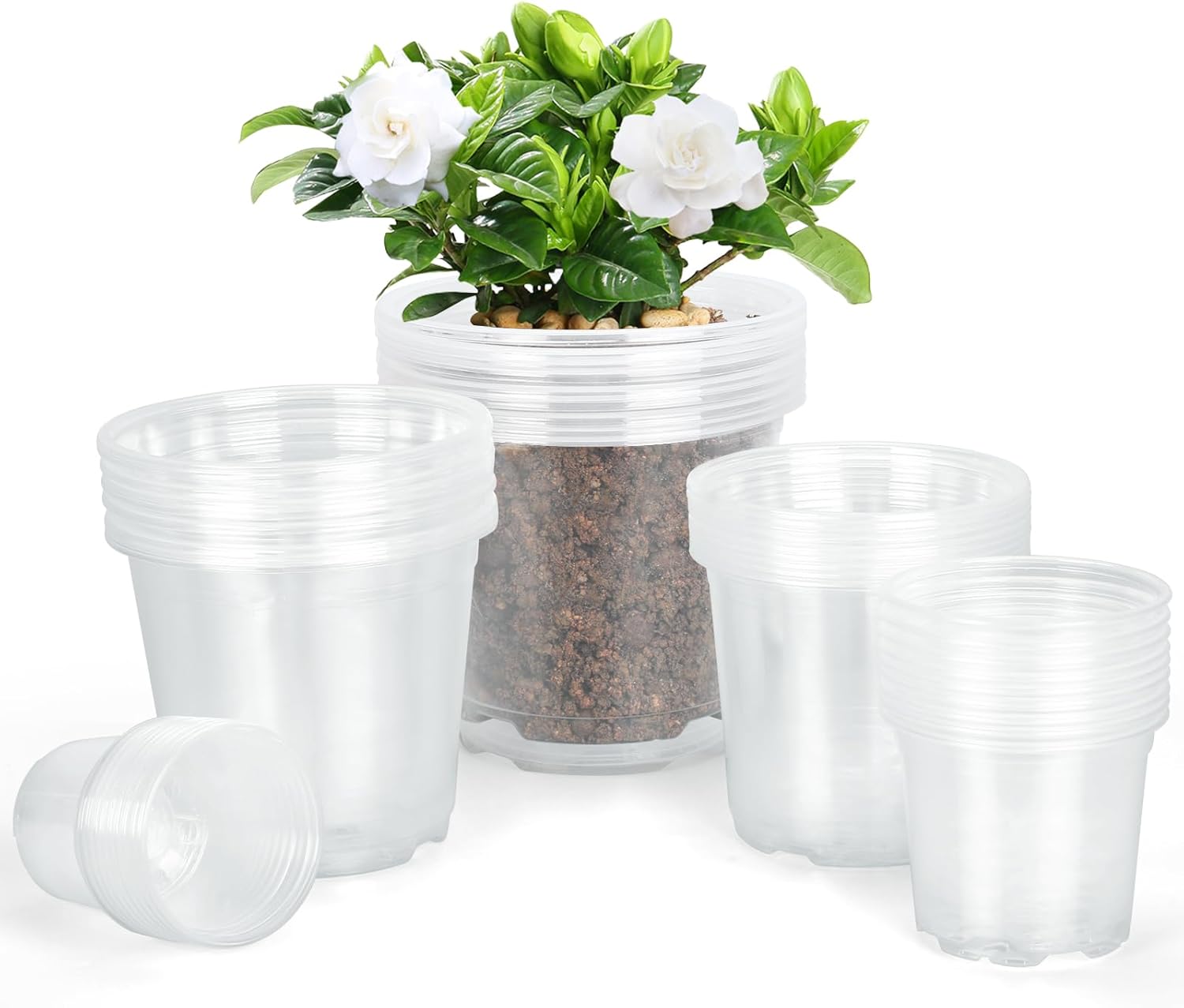45 Pack 7/6/5/4/3 Inch Clear Nursery Pots for Plants, Clear Plastic Pl