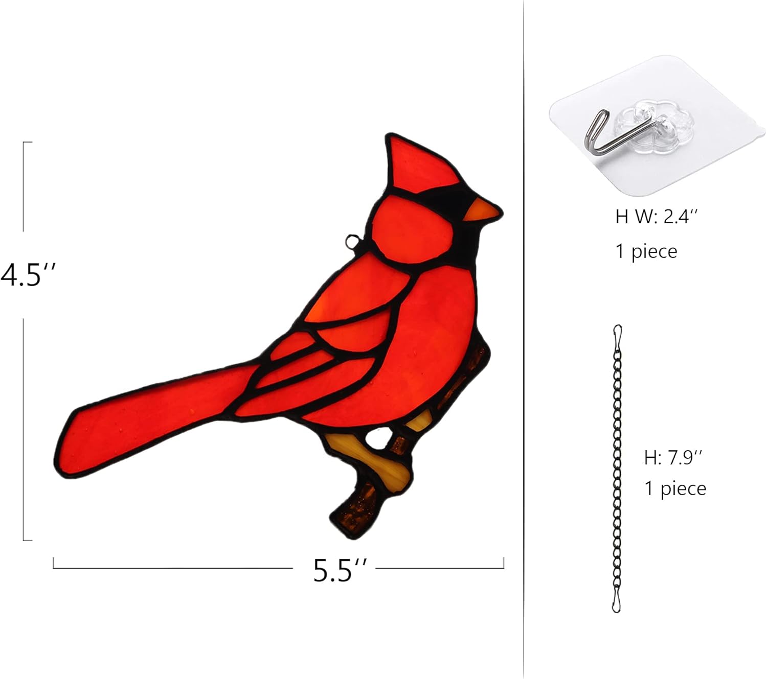 Cardinal Gifts Bird on Branch Stained Glass Window hangings,Cardinal D
