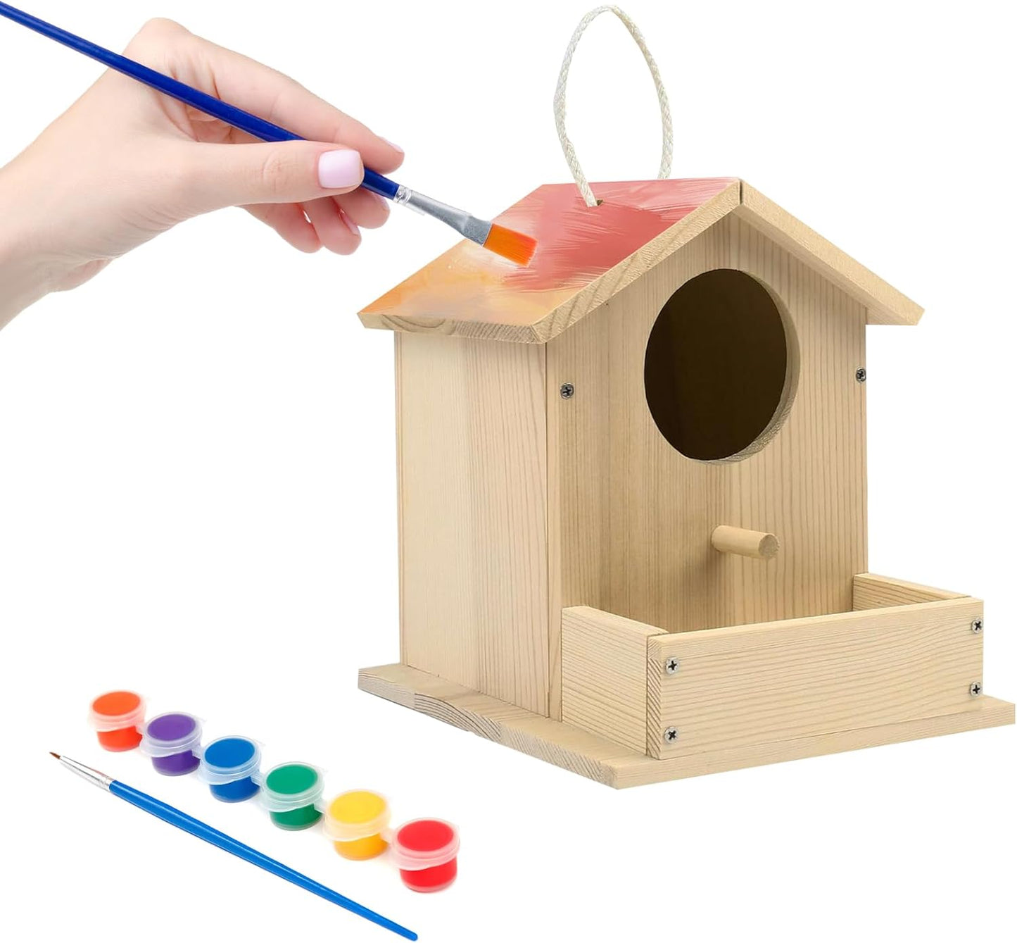Bird House Kits for Adult, Wooden DIY Birdhouse Kit, Outdoor Woodworking Crafts Freestyle Painting, Arts and Crafts Projects with Paints & Brushes, Hanging Birdhouse for Garden Yard Decor Gifts (1Pcs)