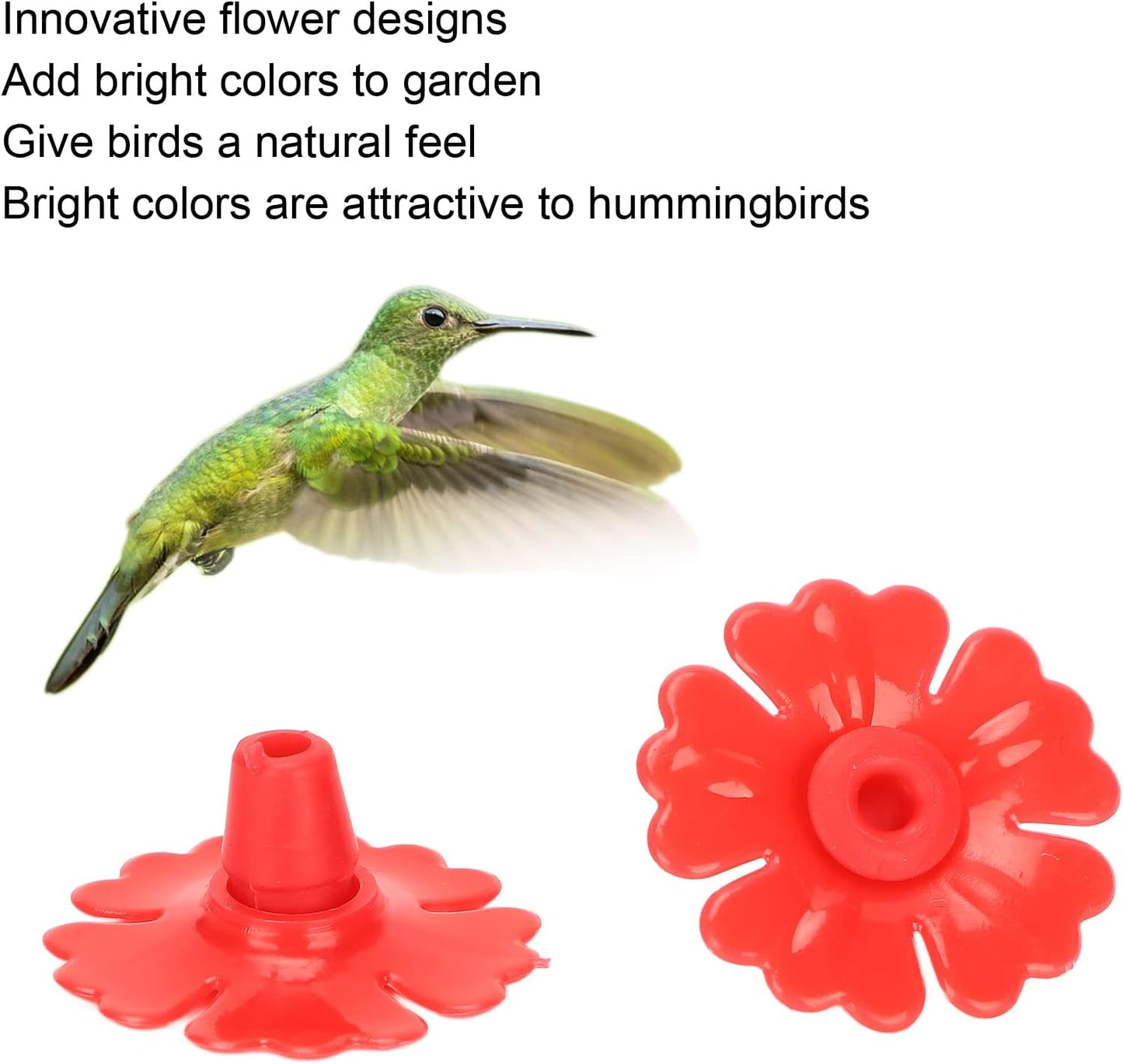 Marhynchus 30 Set Hummingbird Feeder Replacement Flowers Hanging Bird Feeding Ports Supplies Parts for Garden Outdoors (Red)