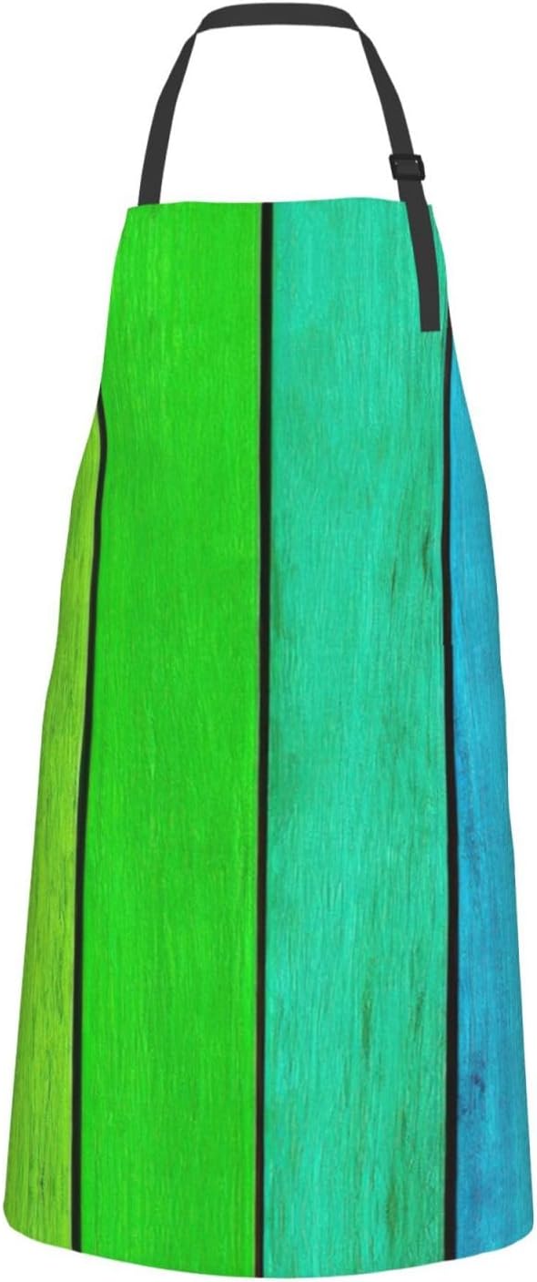 Rainbow Colored Wood Background Print Laundry apron 28x33 In Waterproof Kitchen Apron with Pockets for Cooking Baking