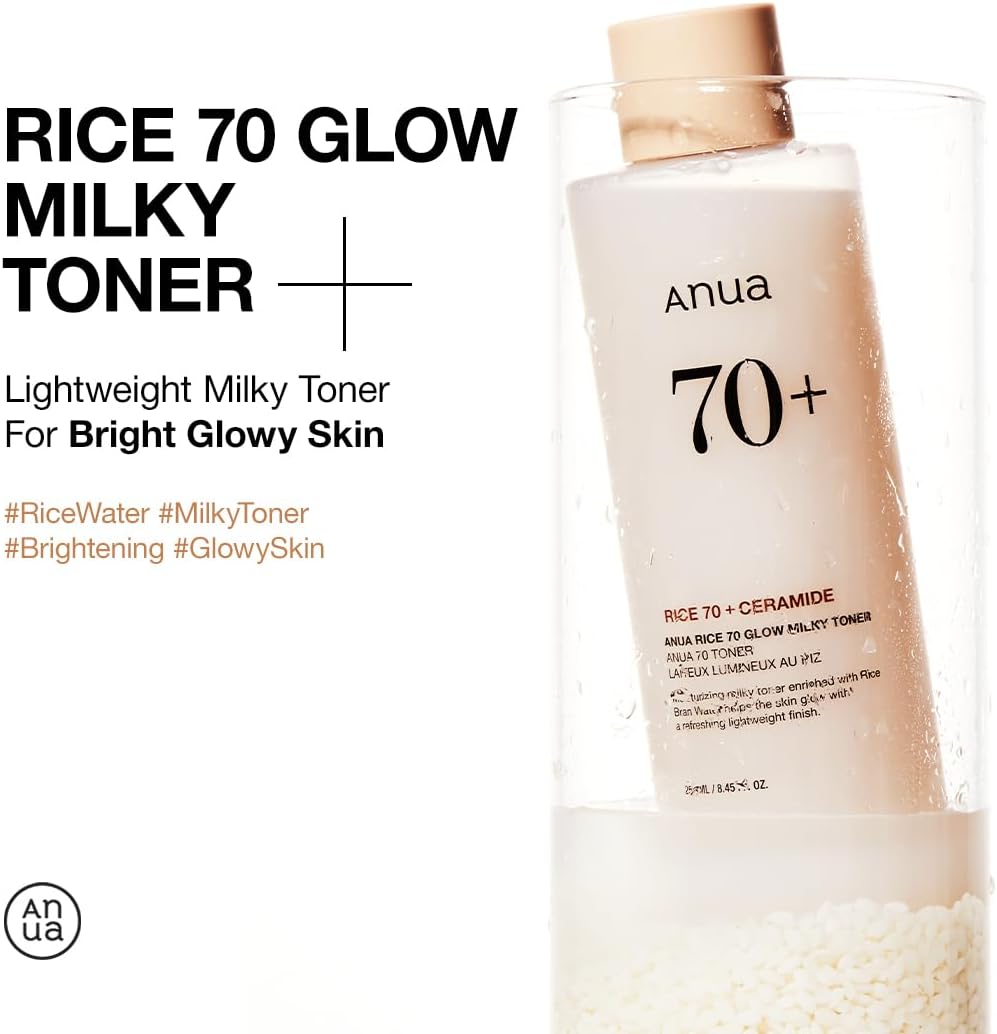 Anua Rice 70 Glow Milky Toner, Glass & Dewy Skin, Hydrating & Barrier 