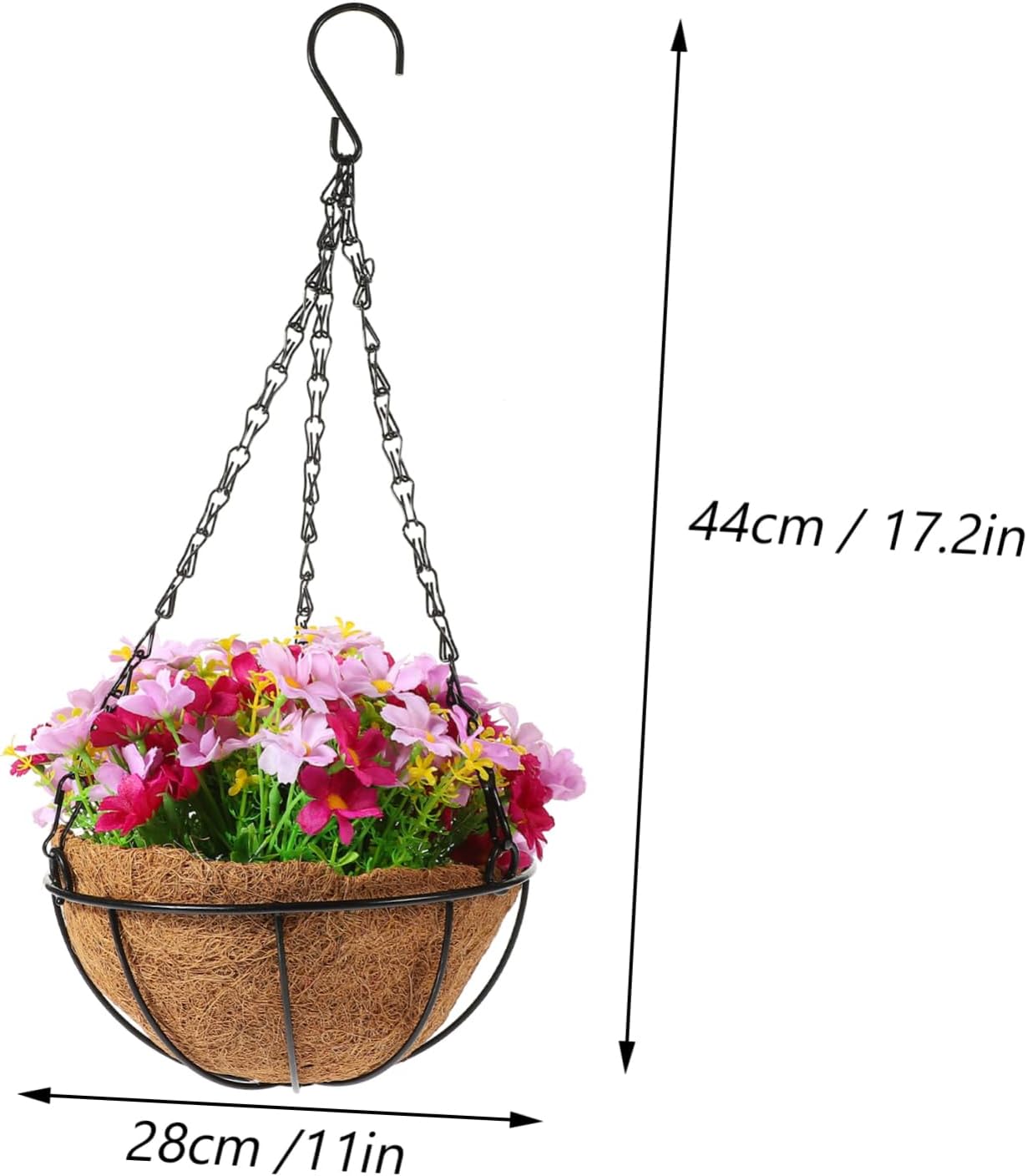 PRETYZOOM Artificial Flower Hanging Basket Large Silk Hydrangea Fake P