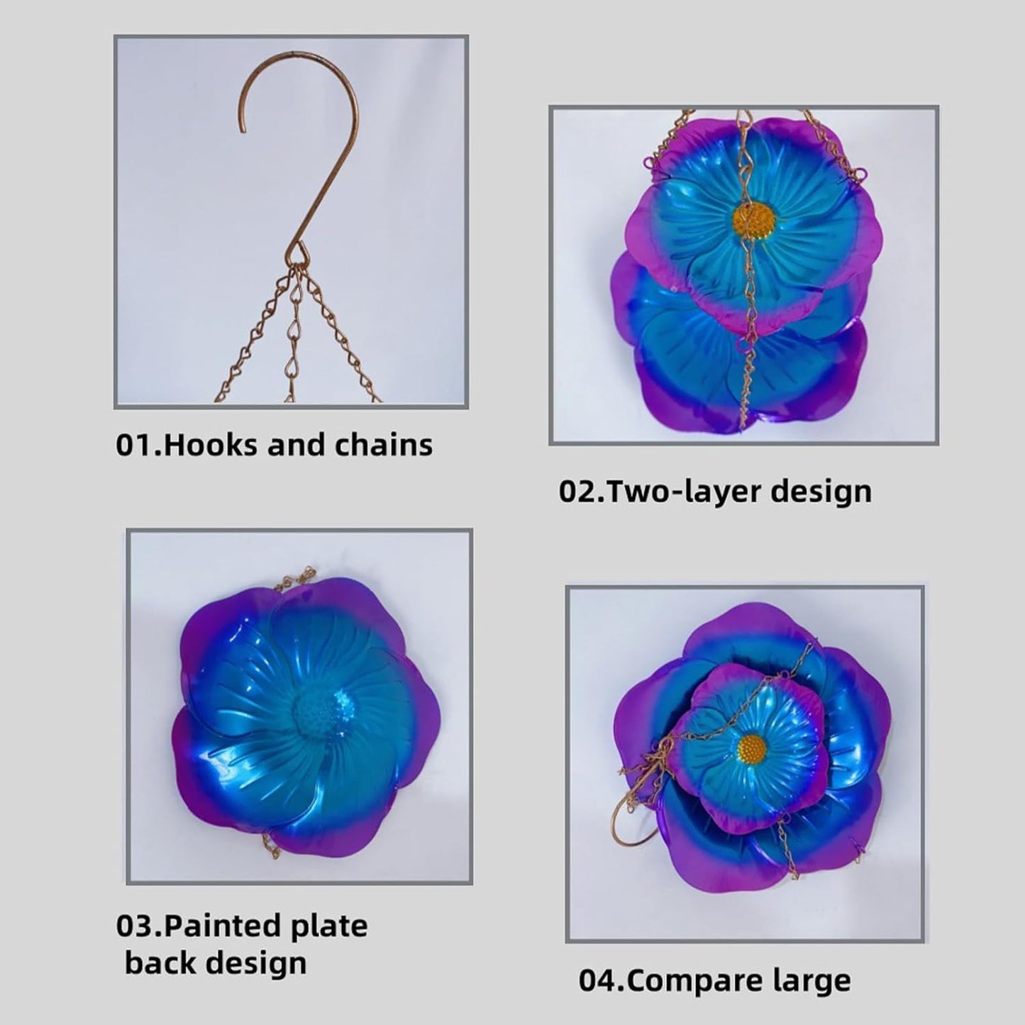 Weatherproof Bird Feeders, Flower Shaped Metal Tray, Double Layer Bird Feeder with Outdoor Feature, Durable Metal Feeding Tray, Birds Feeder with Charming Design, Birds Pets for Garden Home