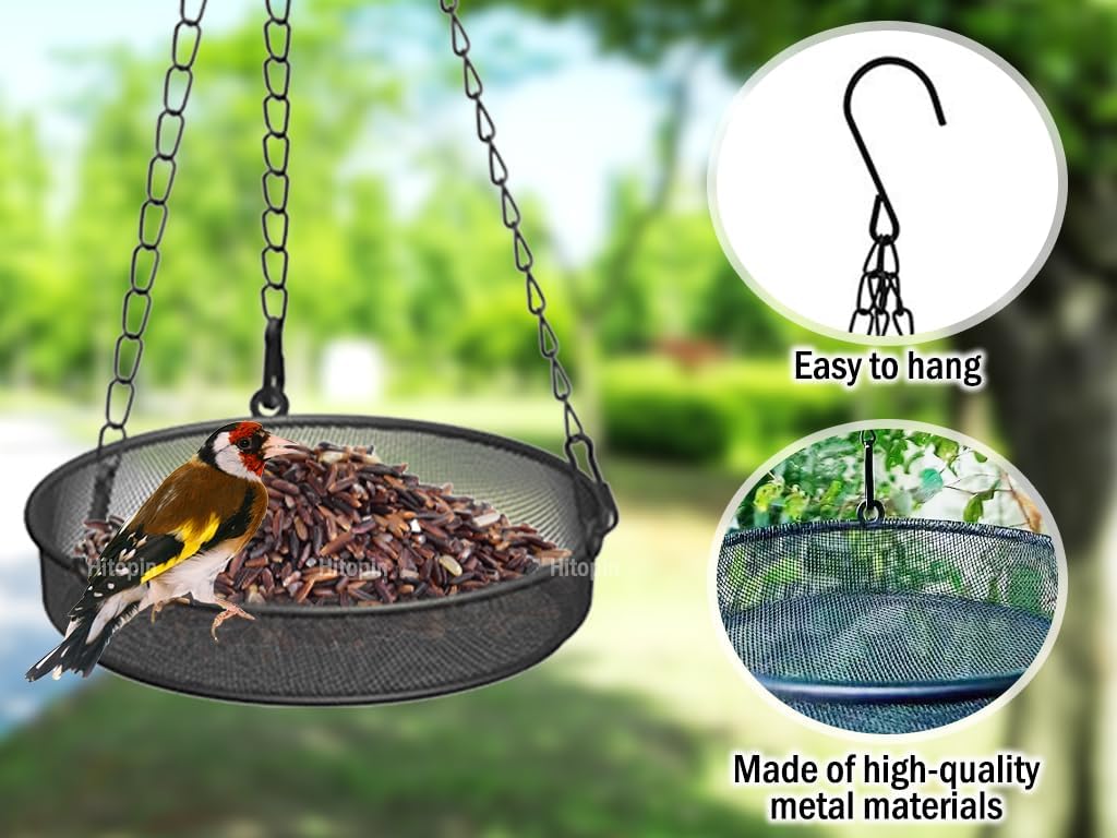 2PCS Hanging Bird Feeder with Tray, Hanging Tray Wild Bird Feeder, Metal Mesh Hanging Bird Feeders, Platform Bird Feeder Tray,Metal Bird Feeder Tray,for Garden,Terrace,Farm,Outdoor (Black)