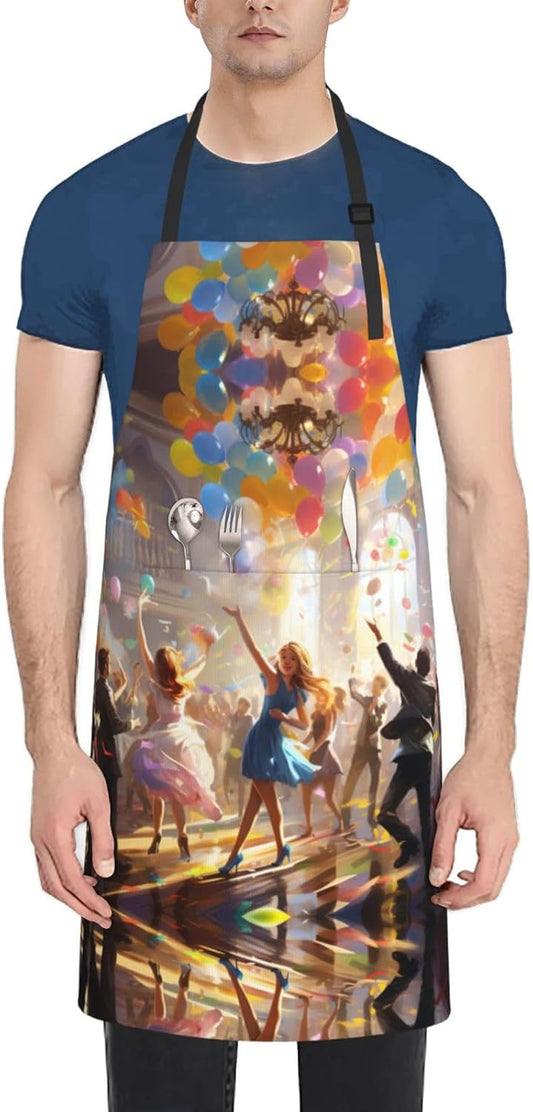 Tuesday Party print Waterproof apron with pocket adjustable cooking apron for adult kitchen bibs to bake