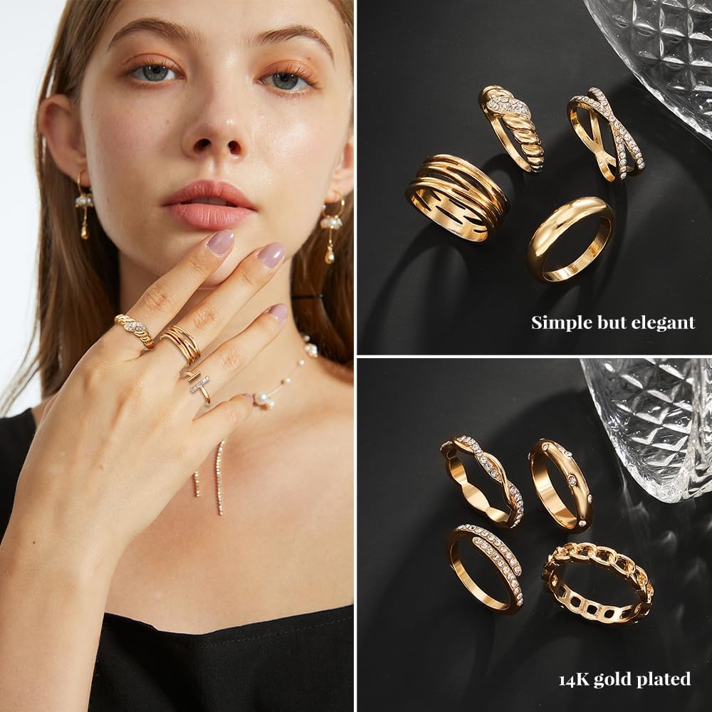 KISS WIFE Golden Silvery Black Kunckle Rings Set for Women, Dainty Sim