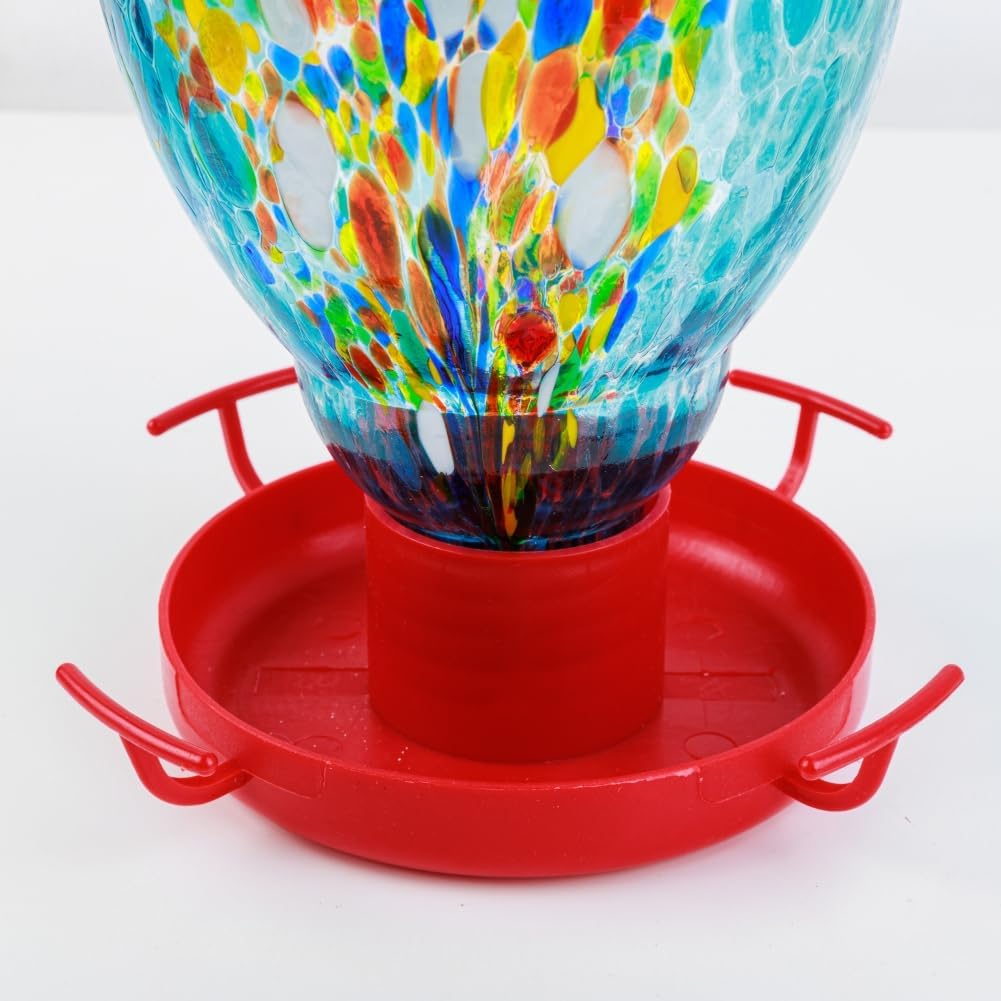 Colorful Glass Wild Bird Waterer 32 Oz Bird Water Feeder for Outdoors 