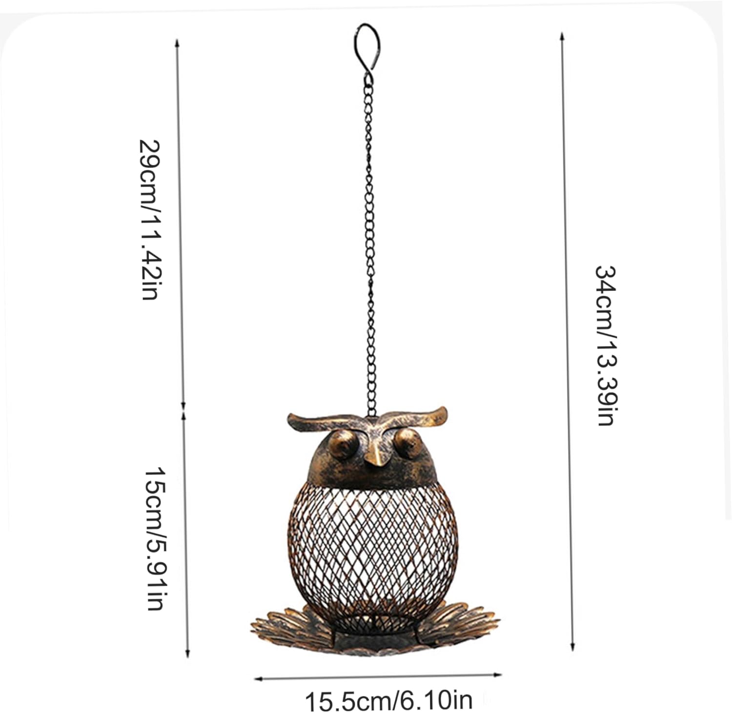Metal Bird Feeder 6 Inch Owl-Shaped Hanging Bird Feeder with Hollow Ou
