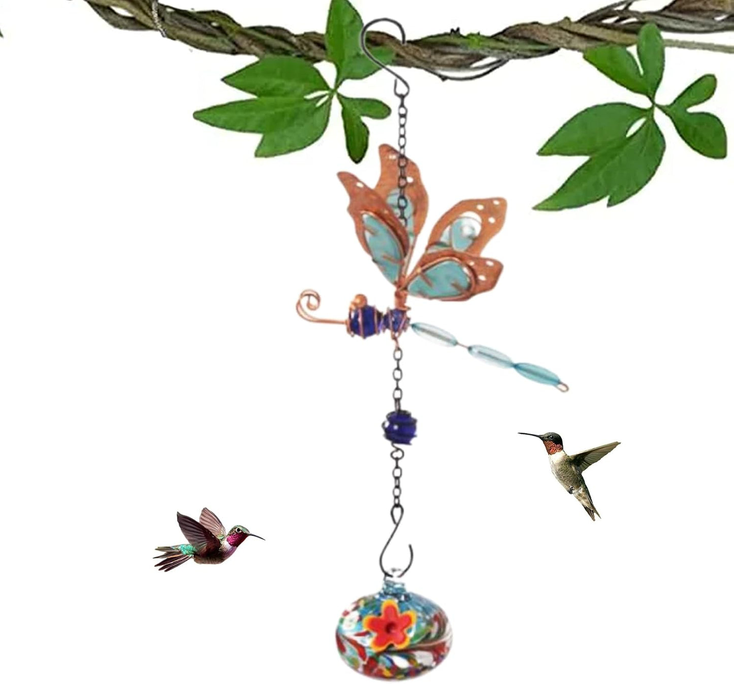 Genérico Hummingbird Feeder – Glass with Wind Chime for Birds, Hummingbirds with Wind Chimes, for Gardens, Parties, Patios Balconies
