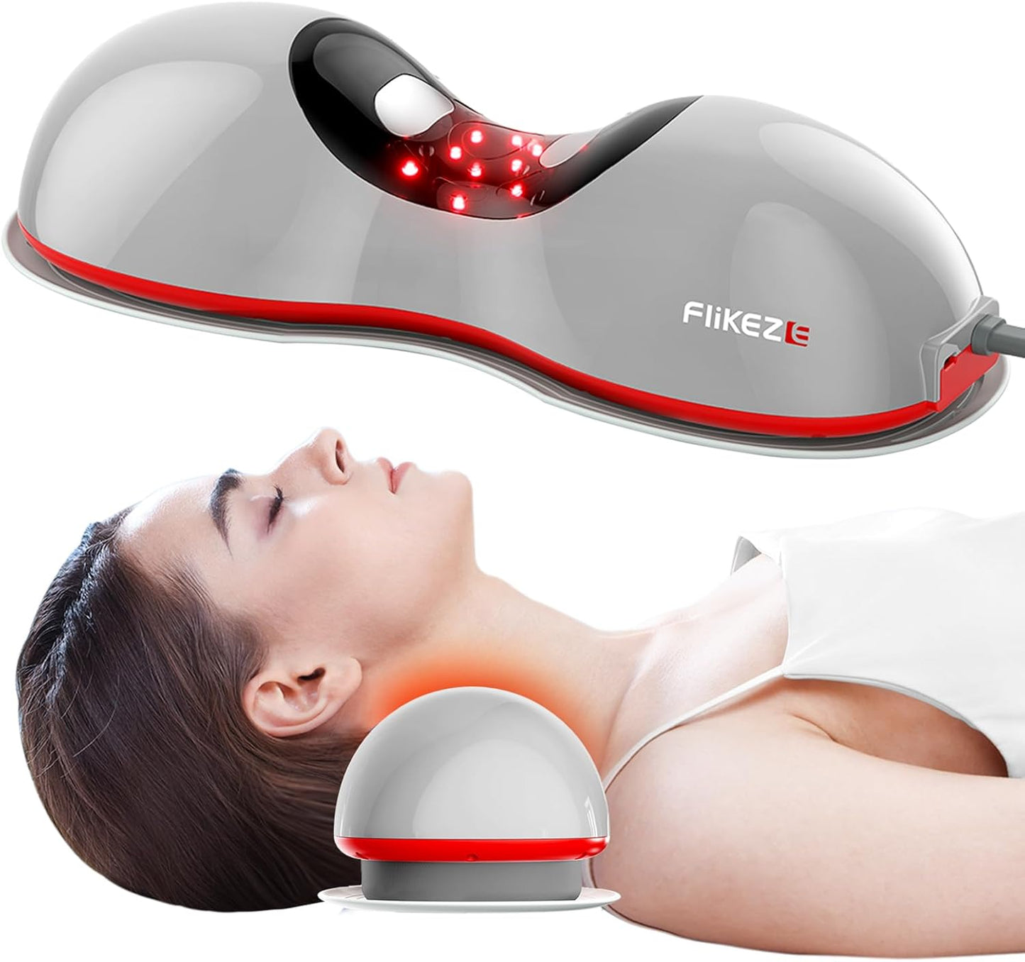 Heated Neck Stretcher with Red Light Therapy, Wireless Cervical Tracti