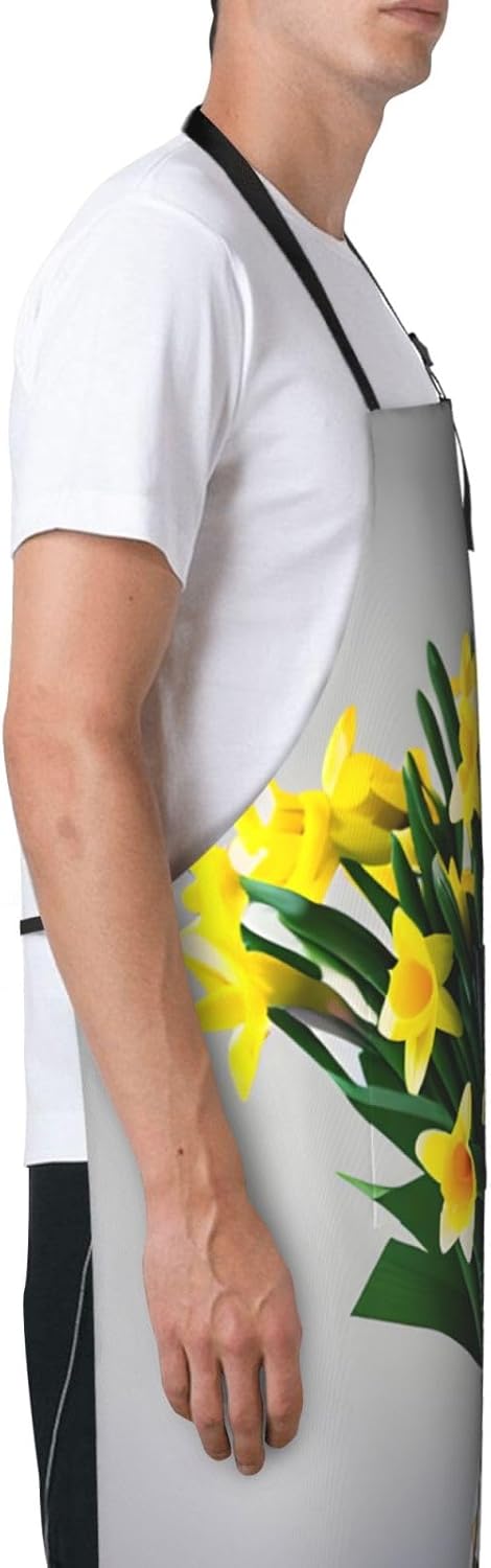 Bouquet of Daffodils print Waterproof chef's apron with pocket apron for kitchen cooking baking barbecue and gardening